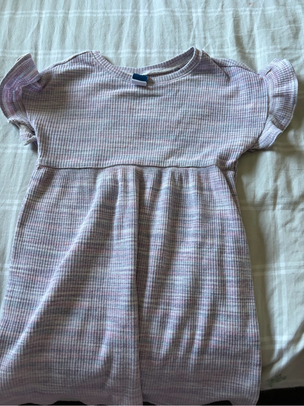 Old Navy Girls' Short Sleeve Ribbed Dress in Light Lavender and Pink